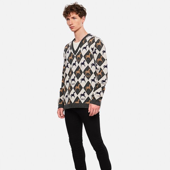 π₯³ππ HOST PICK πππ₯³ Gucci Equestrian π΄ π Diamond Jacquard Sweater in Gray NWT - Picture 12 of 12
